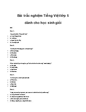 Câu hỏi trắc nghiệm Tiếng Việt lớp 5 dành cho học sinh giỏi